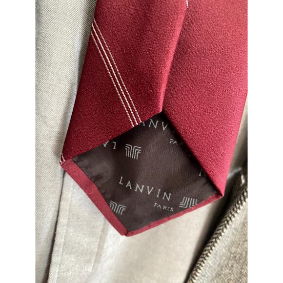 Vintage Lanvin necktie in dark red with stripes - Picture 4 of 5
